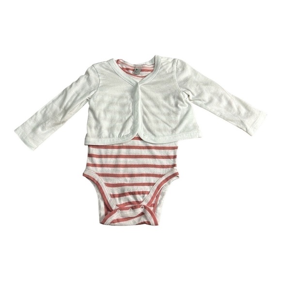 Nordstrom Rack Cardigan Bodysuit Set Pink and White 9 Months - Picture 1 of 6